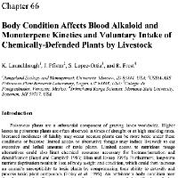 Body Condition Affects Blood Alkaloid and Monoterpene Kinetics and Voluntary Intake of Chemically-Defended Plants by Livestock