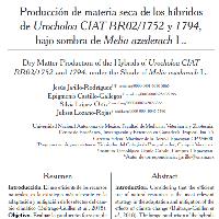 Producción de materia seca de los híbridos de Urocholoa CIAT BR02/1752 y 1794, bajo sombra de Melia azederach L.