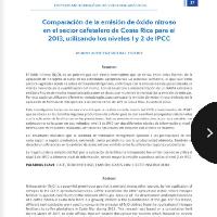 Comparación de la emisión de óxido nitroso en el sector cafetalero de Costa Rica para el 2013 utilizando los niveles I y II del IPCC. 