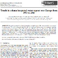 Trends in column integrated water vapour over Europe from 1973 to 2003