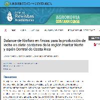 Balance de fósforo en fincas para la producción de leche en siete cantones de la región Huetar Norte y egión Central de Costa Rica