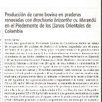 Producción de carne bovina en praderas renovadas con Brachiaria brizantha cv. marandú en el Piedemonte de los LLanos Orientales de Colombia -
