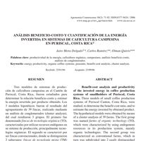 Análisis beneficio-costo y cuantificación de la energía invertida en sistemas de caficultura campesina en Puriscal, Costa Rica